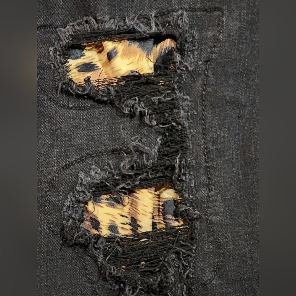Judy Blue black skinny high rise peek-a-boo animal print stretch jeans Size 16W - Picture 7 of 12